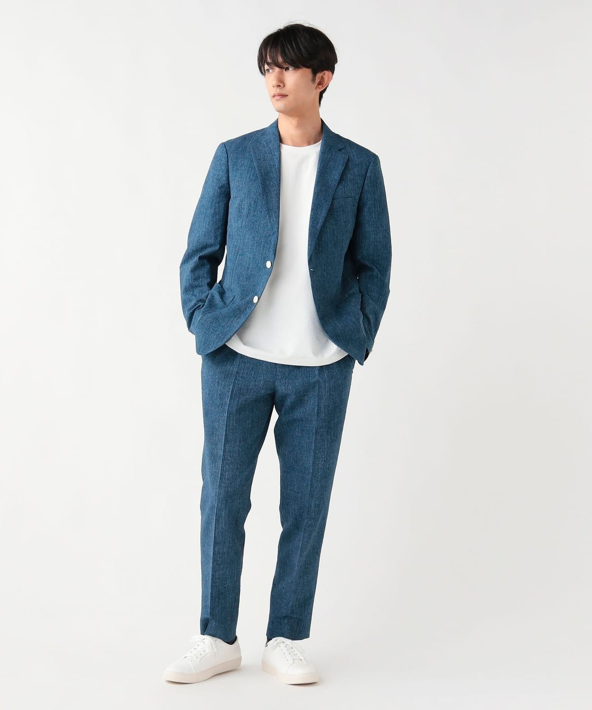 BEAMS デニムプリント シアサッカー 2ボタン ジャケット パンツ　セット BEAMS HEART（ビームス ハート）デニムプリント シアサッカー 2ボタン