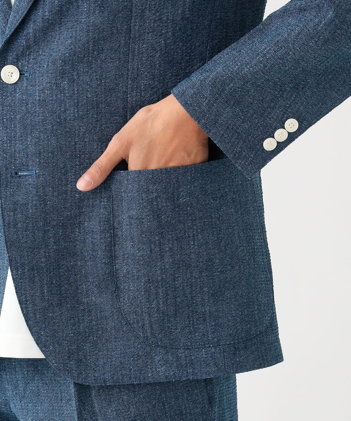 BEAMS HEART（ビームス ハート）デニムプリント シアサッカー 2ボタン