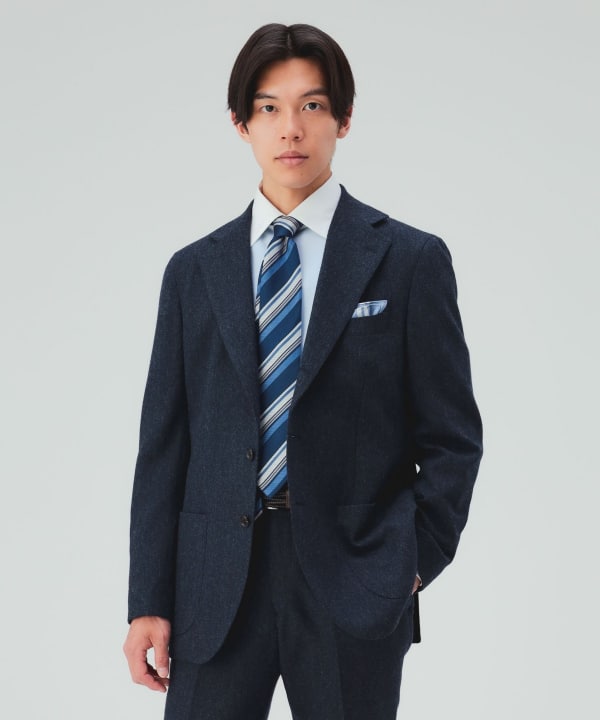 【10%OFFクーポン対象】フランネル 3ボタン ジャケット（セットアップ対応） 丁寧な仕立てにより、着るたびに自分の体に馴染んでいきます[H:178cm Size:L]