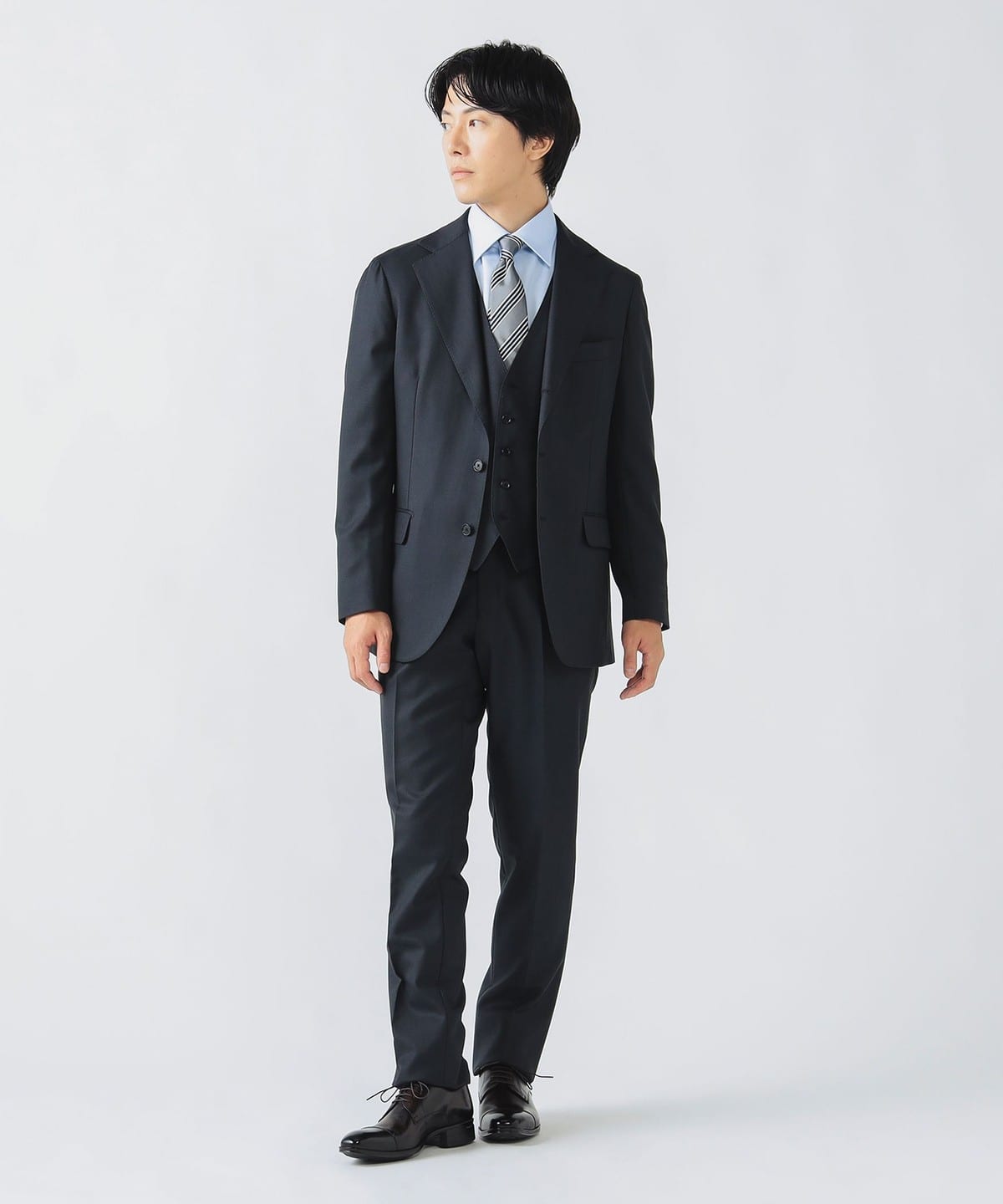 シャークスキン 3ボタン 3ピーススーツ スーツ・ネクタイ MEN NAVY XL