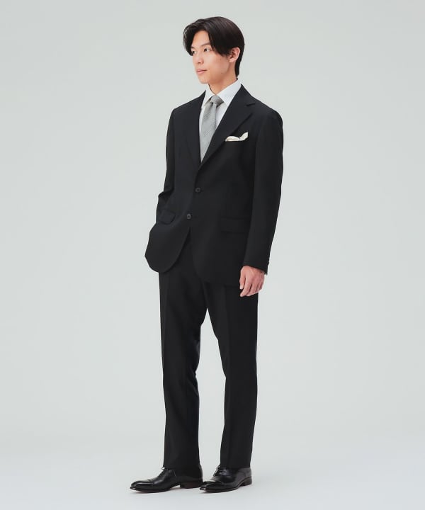 【10%OFFクーポン対象】ウール混 ベーシック ソリッド 3ボタン スーツ ウールとポリエステル混紡の上質なハリ感[H:178cm Size:L]