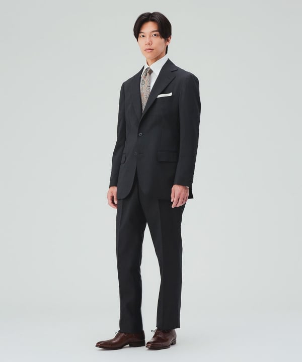 【10%OFFクーポン対象】ウール混 ベーシック ソリッド 3ボタン スーツ [H:178cm C:87 W:72 H:86 Size:L]