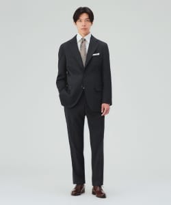 【10%OFFクーポン対象】ウール混 ベーシック ソリッド 3ボタン スーツ