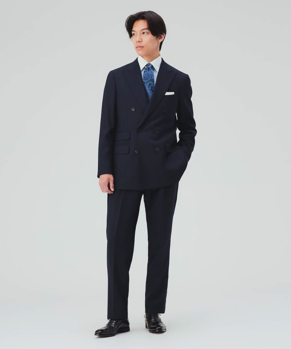 【10%OFFクーポン対象】サルトリア Super100’s ダブルジャケット ソリッド スーツ 丸みのある肩先と美しいラペルが魅力のスーツ[H：178cm Size：L]