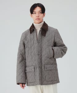 ウール調 ハウンドトゥース キルティング ブルゾン