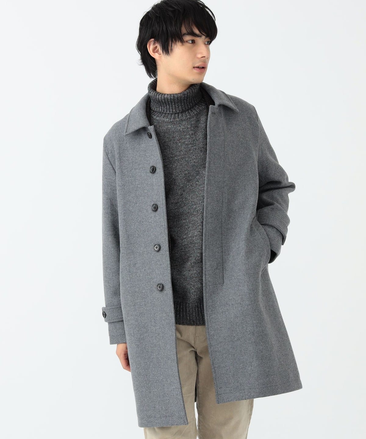 BEAMS HEART / wool melton stainless steel collar coat 23AW