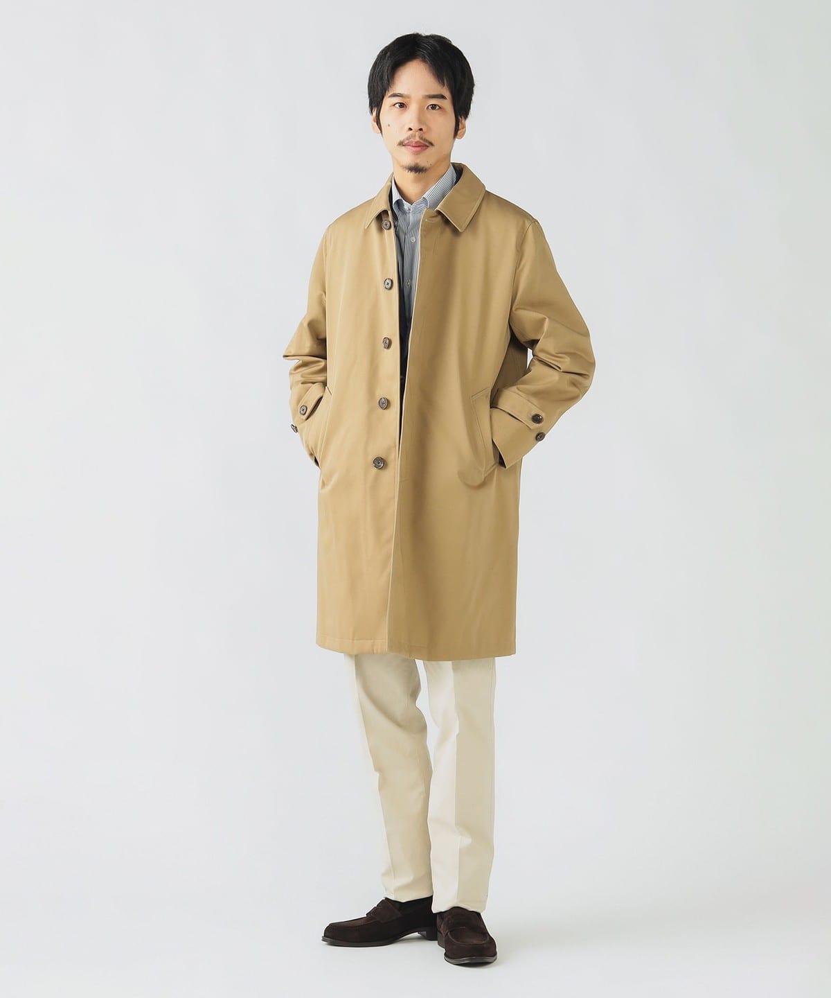 撥水 ギャバジン ステンカラーコート コート MEN BEIGE M