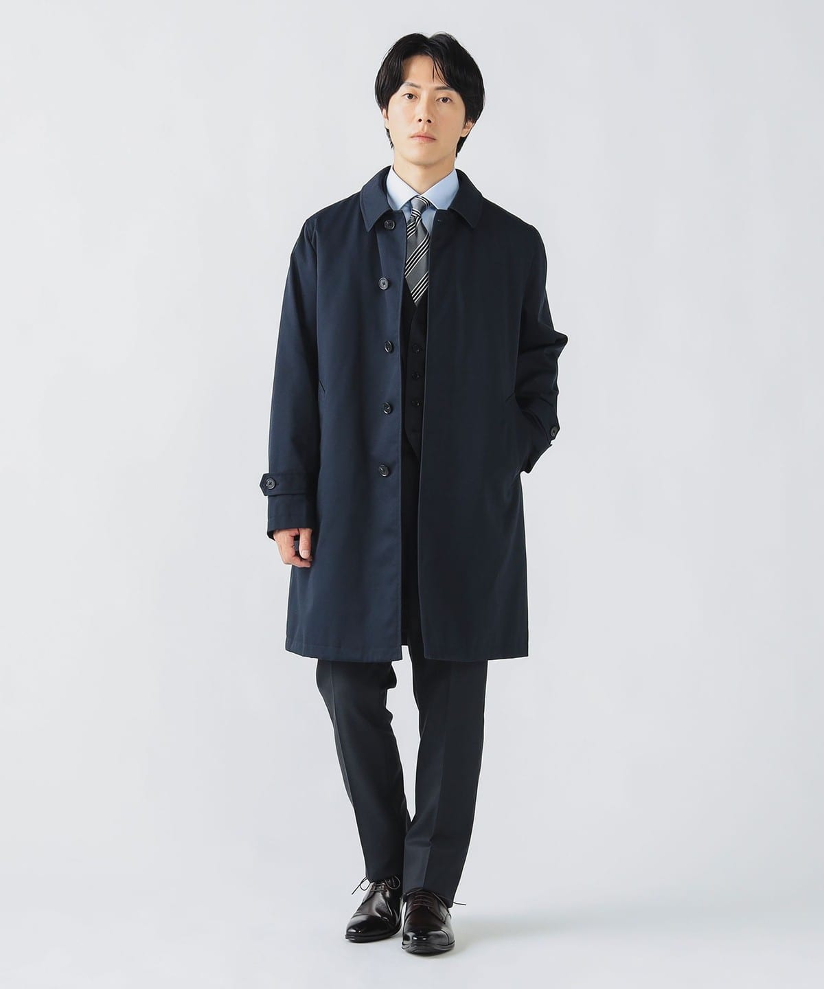 撥水 ギャバジン ステンカラーコート コート MEN NAVY M