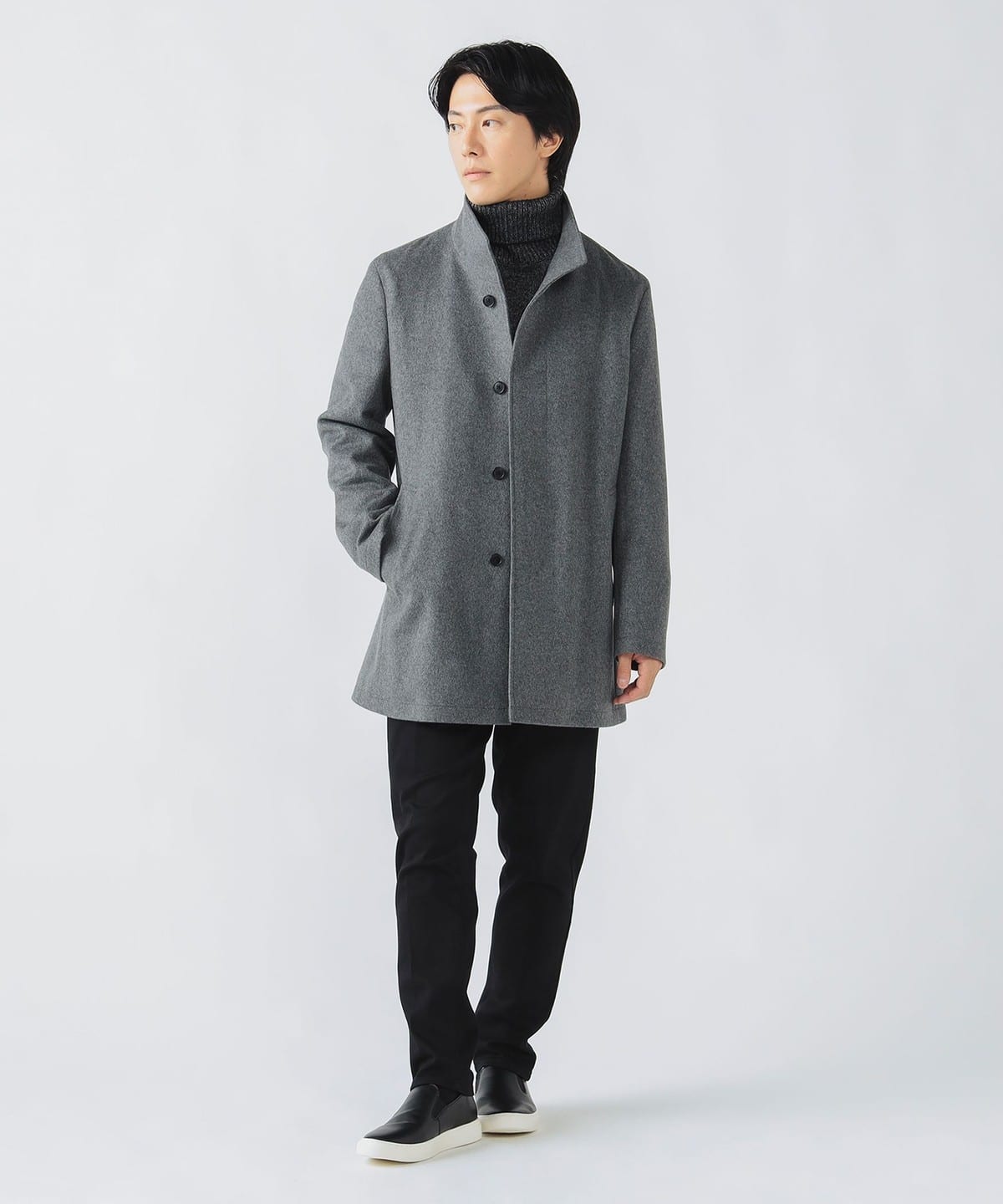 ウールカシミヤ ショート スタンドカラーコート コート MEN GREY S ウールカシミヤ ショート スタンドカラーコート コート MEN GREY S
