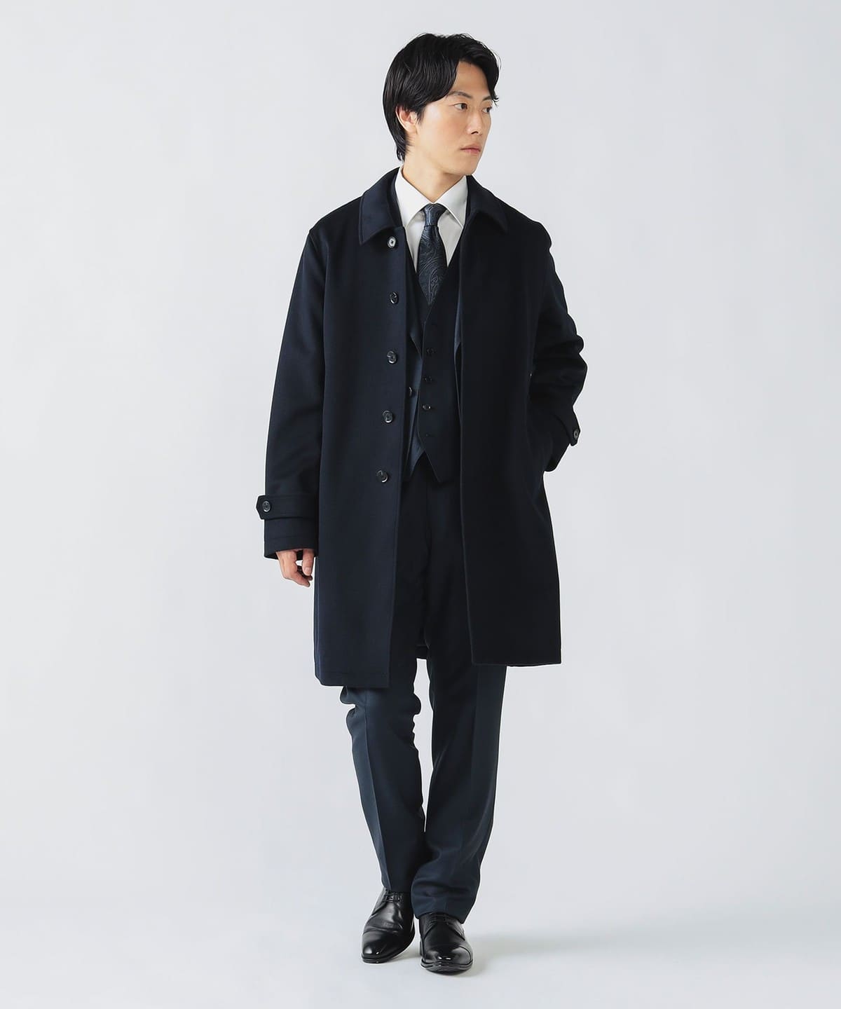 ウール ステンカラーコート コート MEN NAVY L ウール ステンカラーコート コート MEN NAVY L