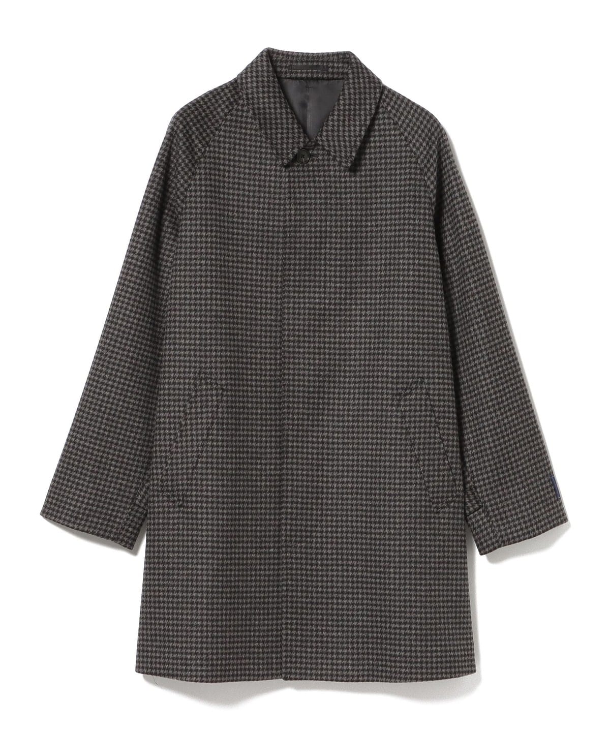 140Sウール チェック柄 ステンカラーコート コート MEN GREY Hound's Tooth S