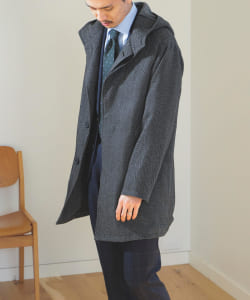 ▲BEAMS HEART / テクニカル ウールツイード フーデッド コート
