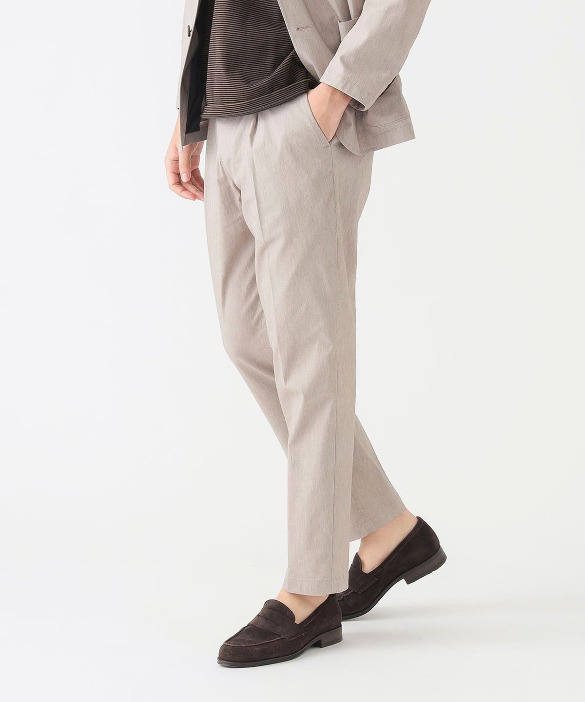 【接触冷感・イージーケア】麻ブレンド ストレッチ スラックス 25SS(S XL・セットアップ対応) パンツ MEN BEIGE S 【接触冷感・イージーケア】麻ブレンド ストレッチ スラックス 25SS(S XL・セットアップ対応) パンツ MEN BEIGE S
