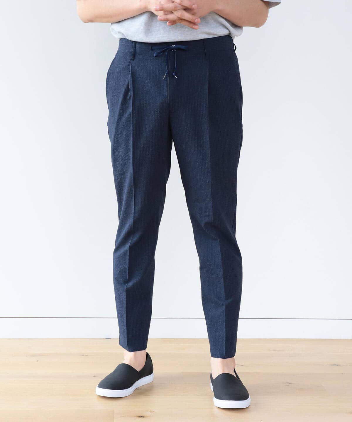 [Outlet] BEAMS HEART / Denim print seersucker easy slacks