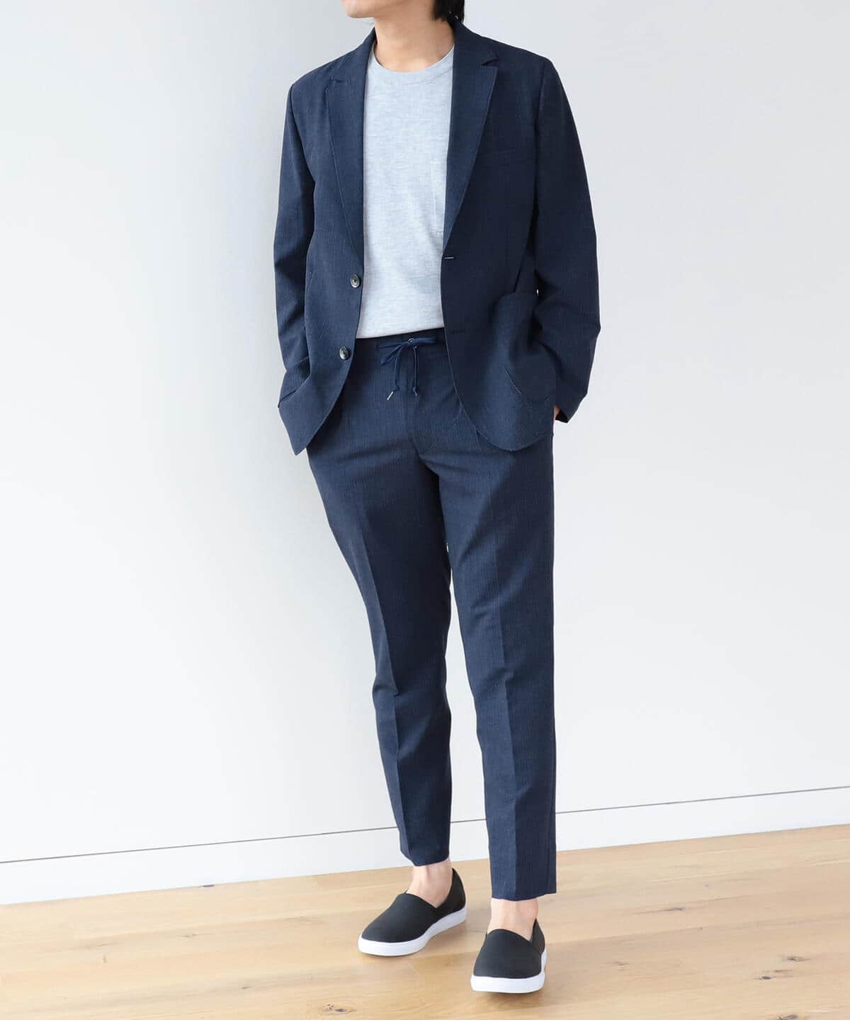 [Outlet] BEAMS HEART / Denim print seersucker easy slacks