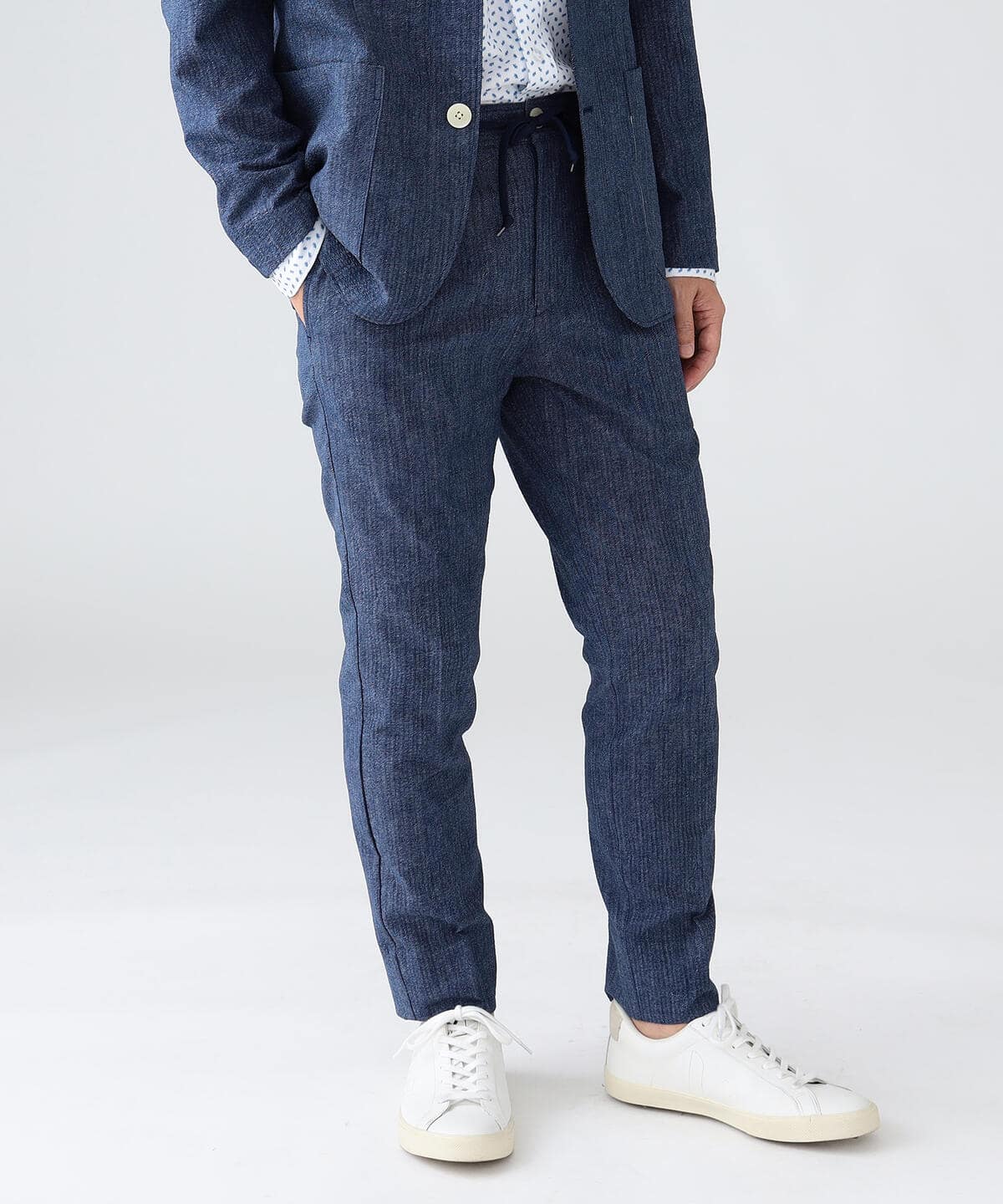 [Outlet] BEAMS HEART / Denim print seersucker easy slacks