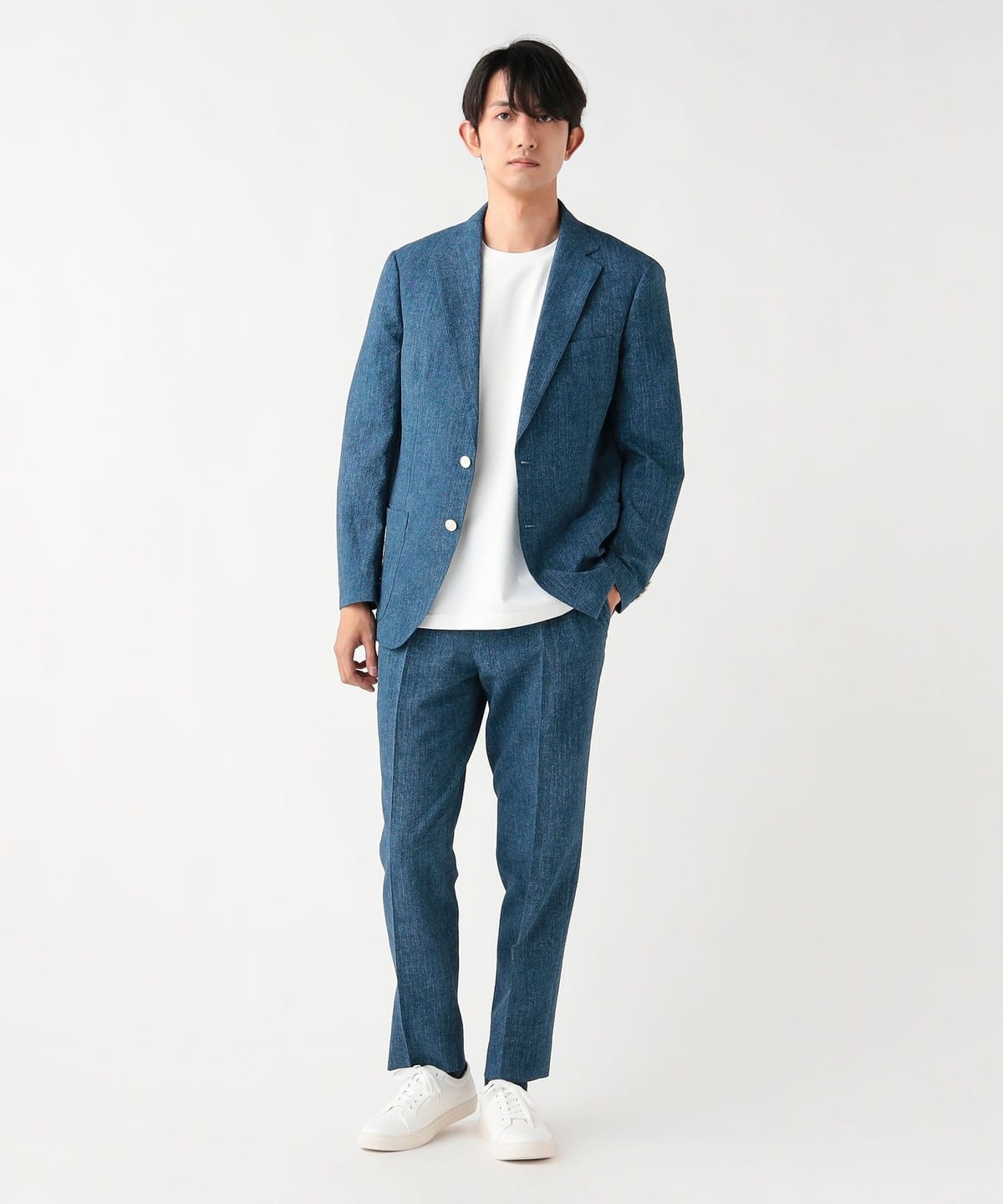 BEAMS デニムプリント シアサッカー 2ボタン ジャケット パンツ　セット BEAMS HEART（ビームス ハート）デニムプリント シアサッカー