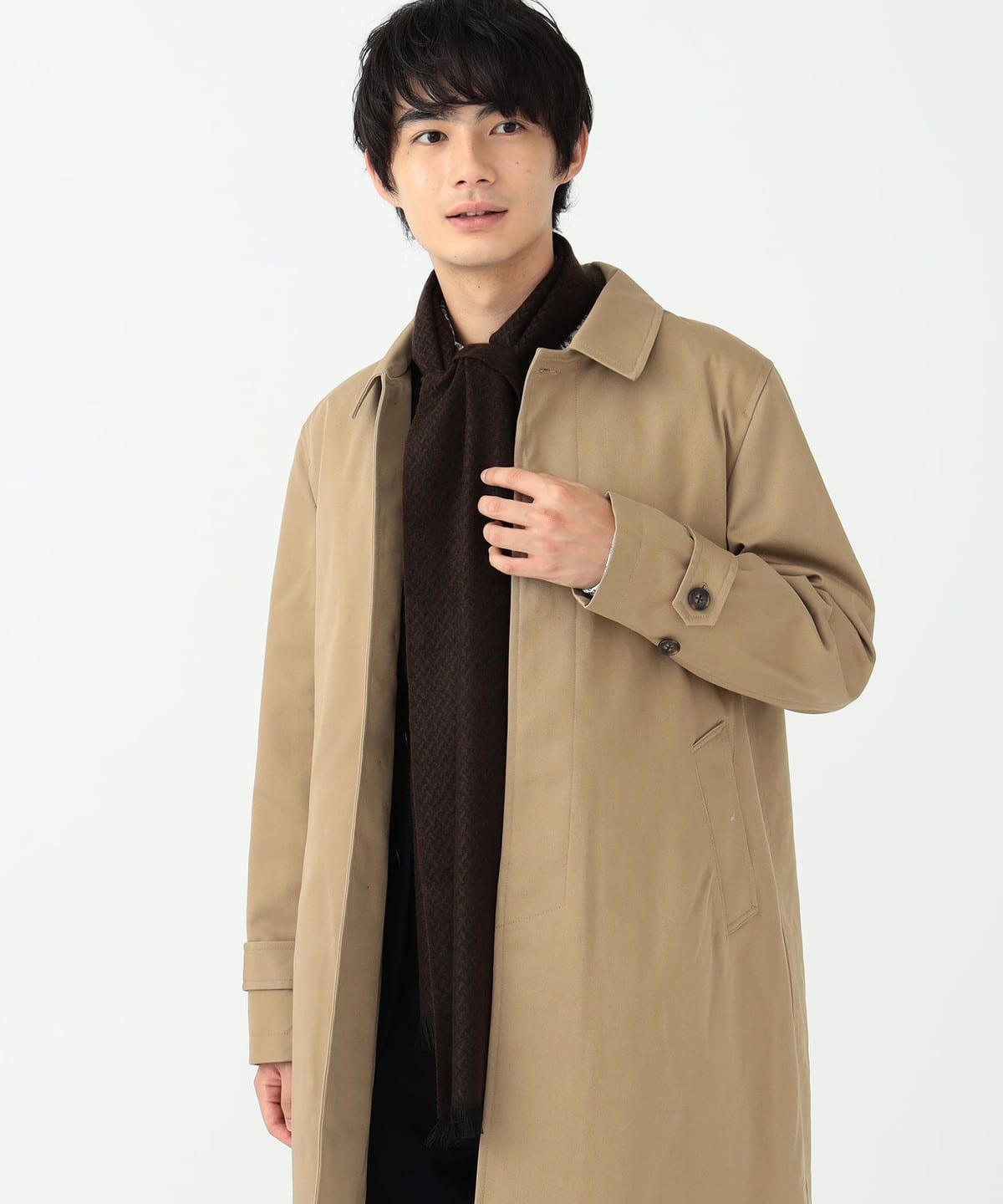 フランスメイド ヘリンボーン マフラー ファッション雑貨 MEN DARK. BROWN ONE SIZE フランスメイド ヘリンボーン マフラー ファッション雑貨 MEN DARK. BROWN ONE SIZE