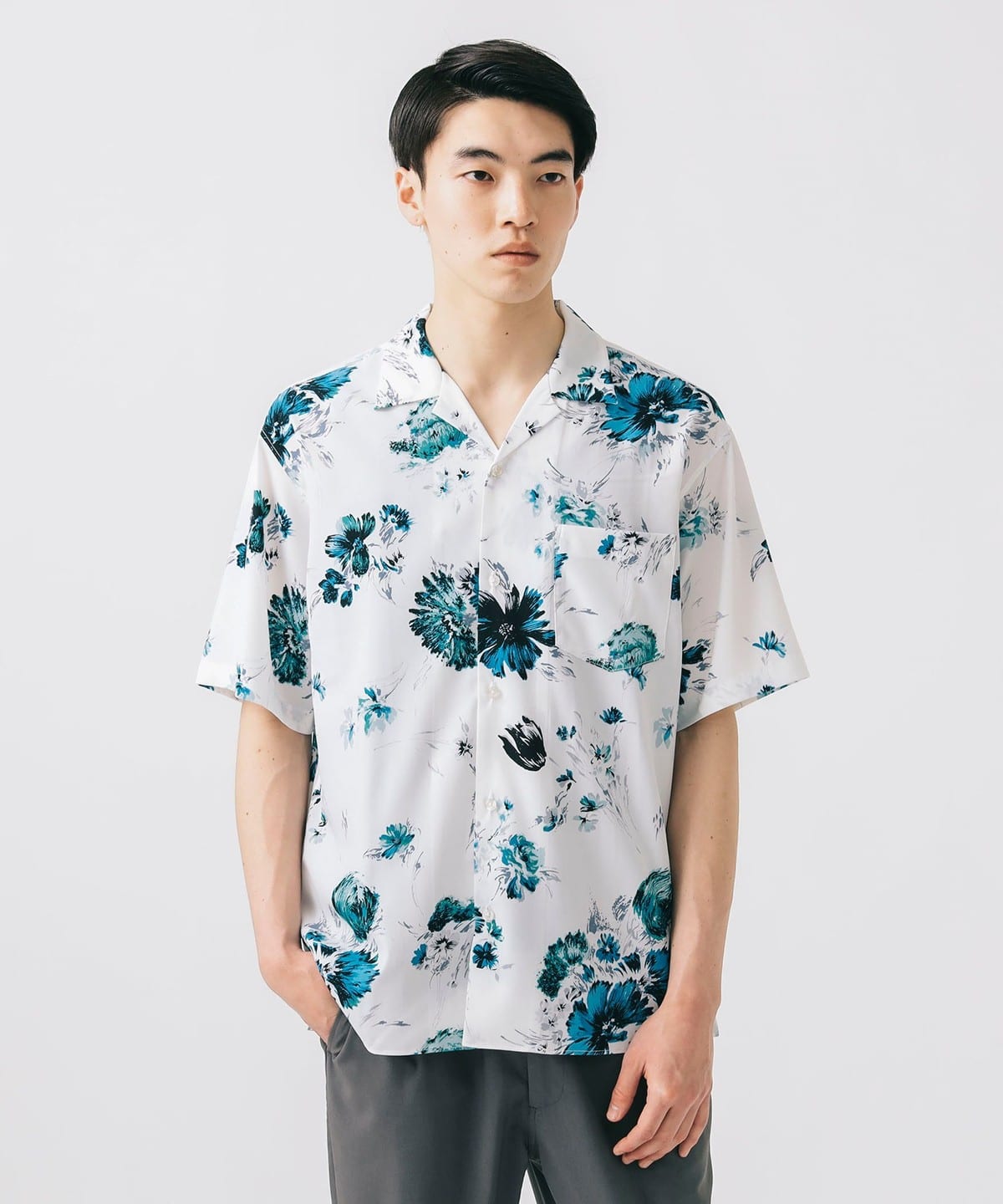 プリント オープンカラー シャツ シャツ・ブラウス MEN WHITE/BLUE S プリント オープンカラー シャツ シャツ・ブラウス MEN WHITE/BLUE S