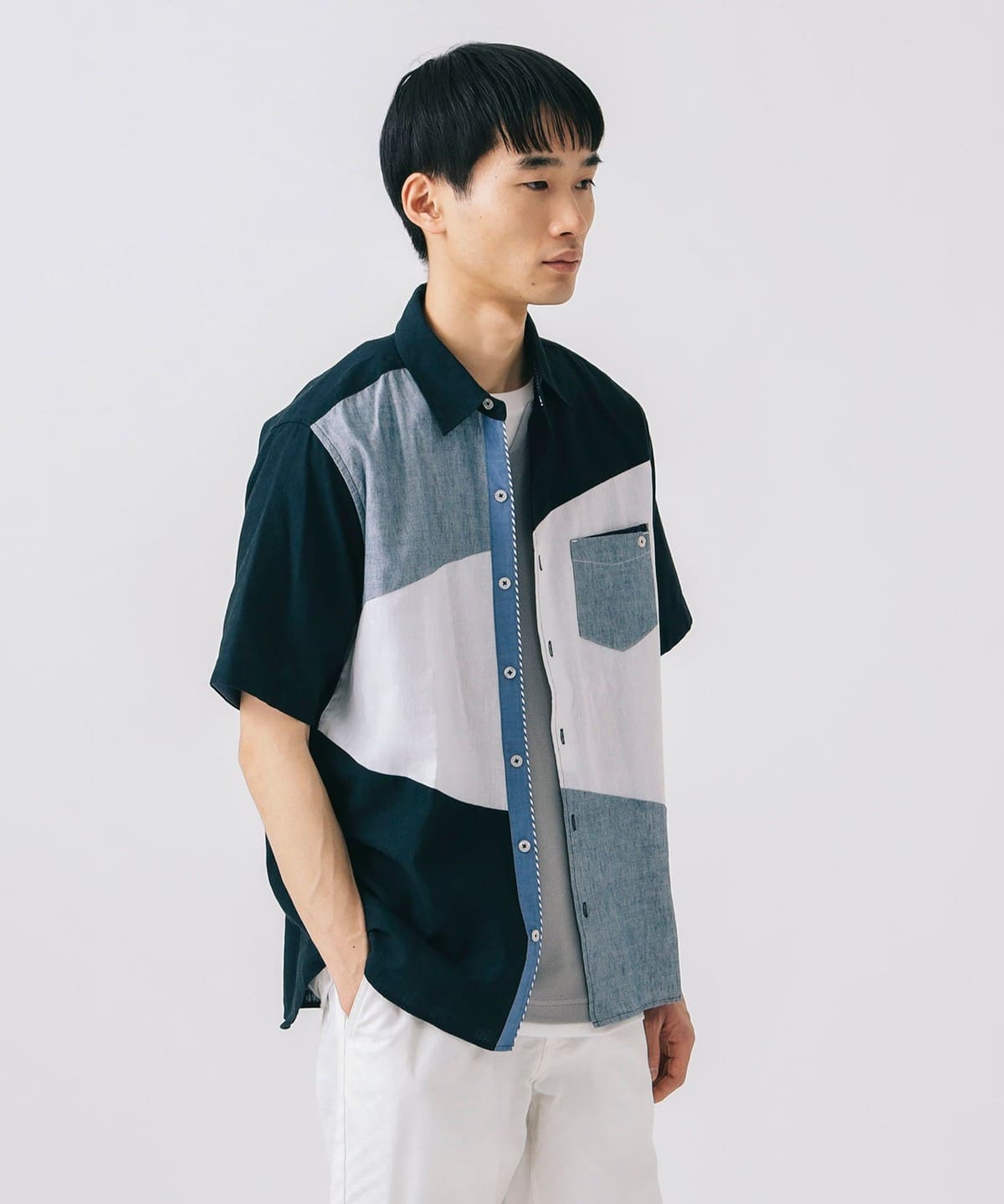 クレイジー 切替 ショートスリーブ シャツ(接触冷感) シャツ・ブラウス MEN NAVY S クレイジー 切替 ショートスリーブ シャツ(接触冷感) シャツ・ブラウス MEN NAVY S