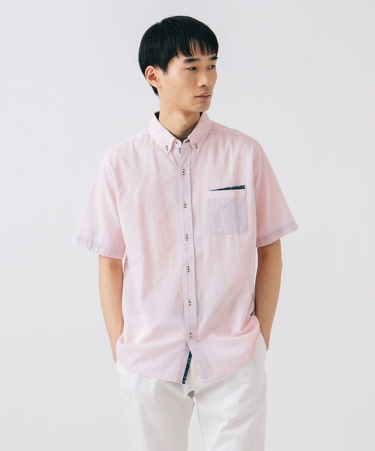 ポケット ショートスリーブ シャツ(接触冷感) シャツ・ブラウス MEN PINK L ポケット ショートスリーブ シャツ(接触冷感) シャツ・ブラウス MEN PINK L