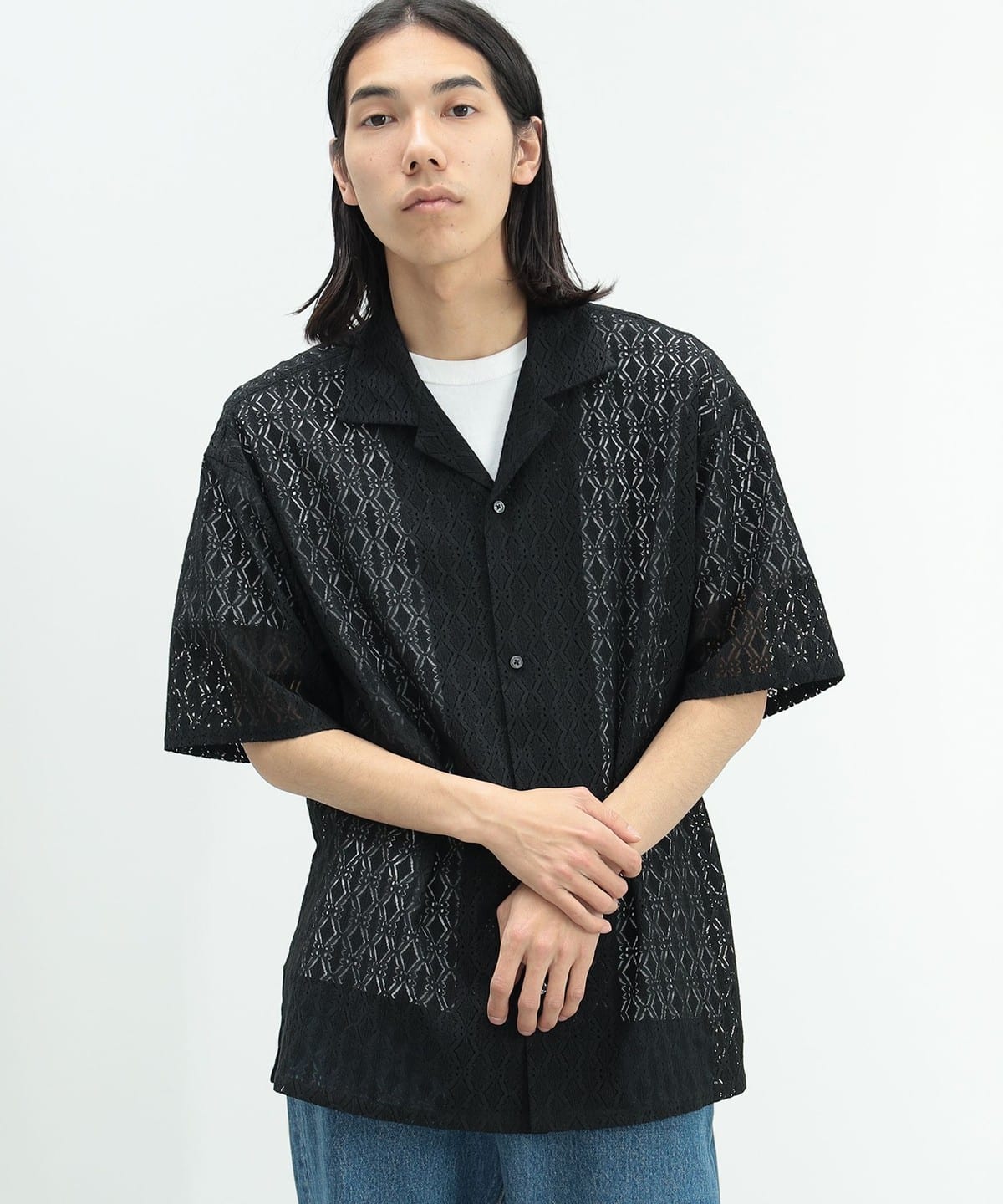 BEAMS HEART BEAMS HEART透明蕾絲開領襯衫（襯衫/襯衫休閒襯衫