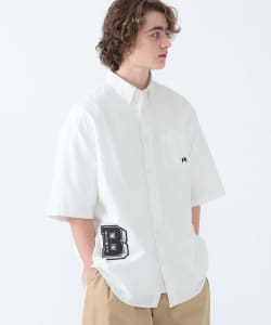 BEAMS HEART / 男裝 字母印花 牛津布 寬版 短袖 襯衫