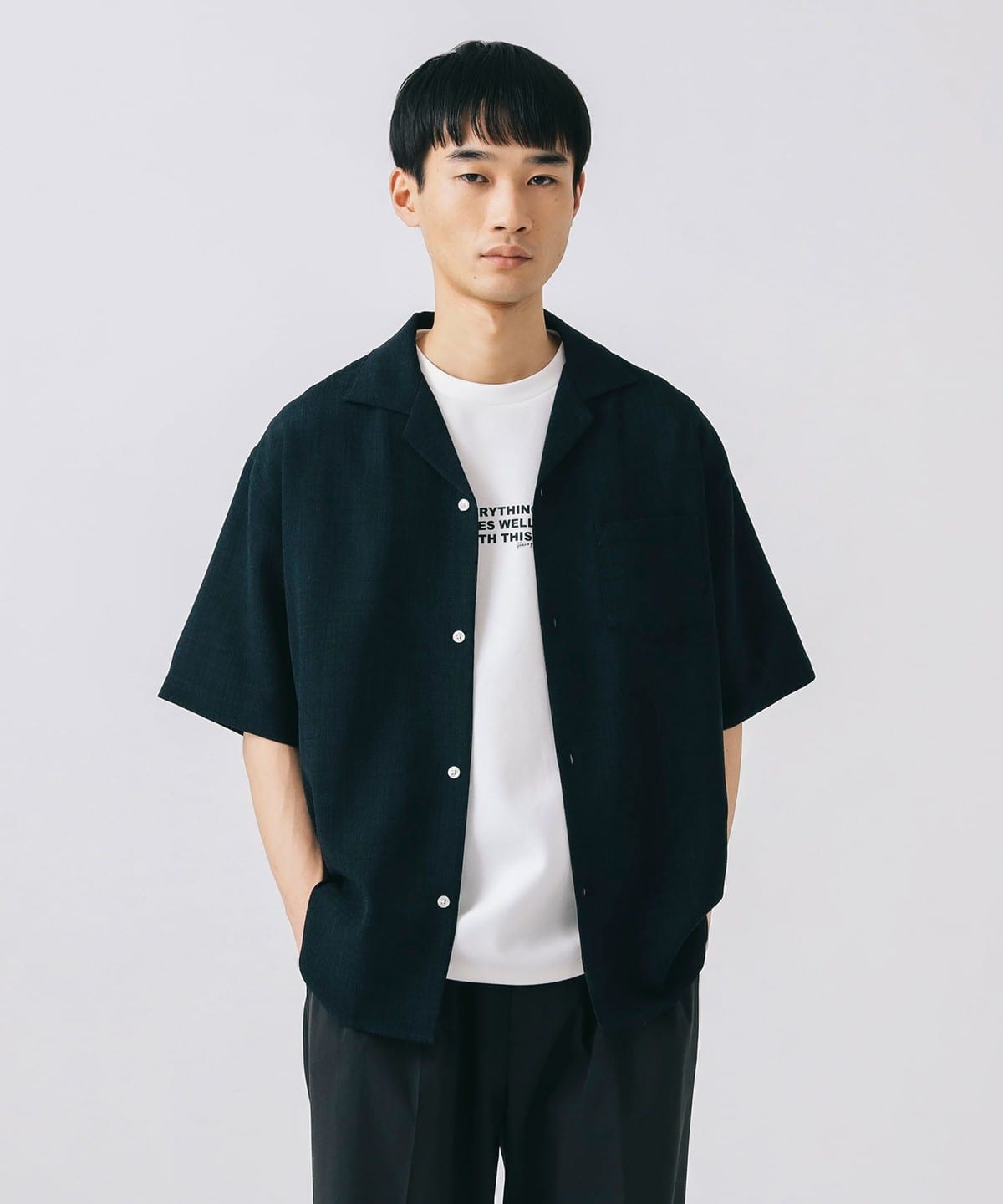 ポリメランジ オープンカラーシャツ(吸水速乾) シャツ・ブラウス MEN NAVY L ポリメランジ オープンカラーシャツ(吸水速乾) シャツ・ブラウス MEN NAVY L