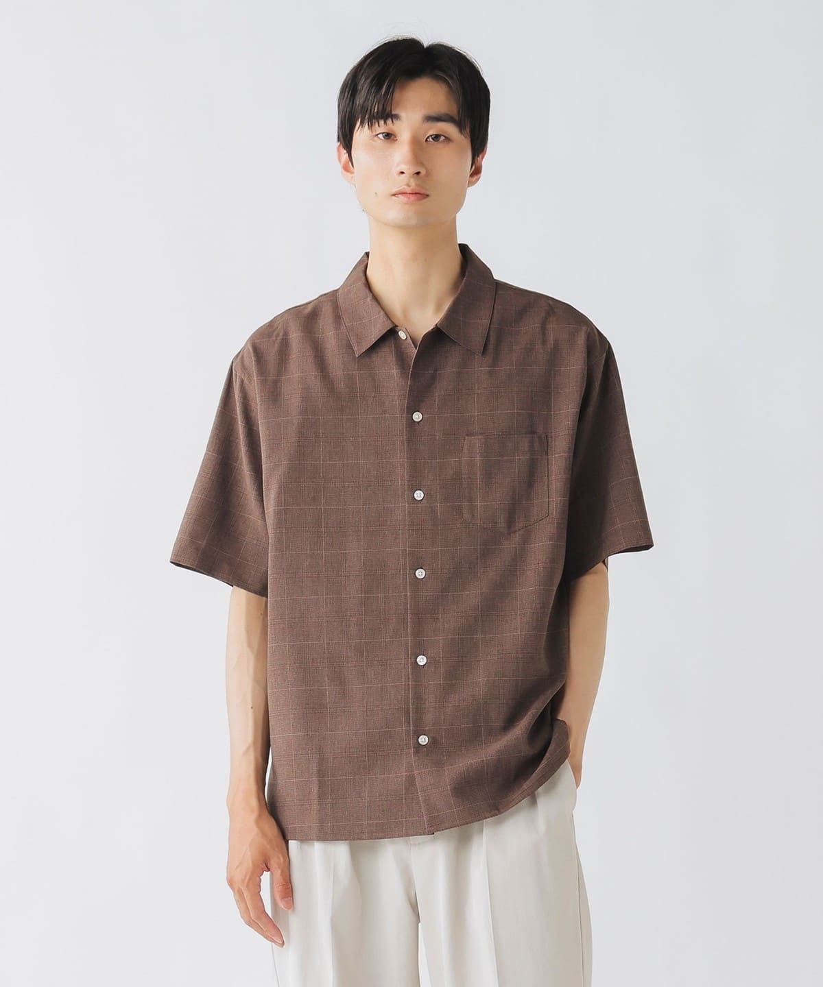 ポリトロ チェック シャツ (吸水速乾・接触冷感) シャツ・ブラウス MEN BROWN M ポリトロ チェック シャツ (吸水速乾・接触冷感) シャツ・ブラウス MEN BROWN M