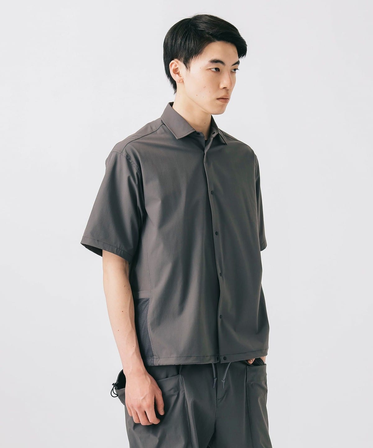 ミニリップストップ メッシュポケット シャツ (吸水速乾・水陸両用) シャツ・ブラウス MEN GREY S ミニリップストップ メッシュポケット シャツ (吸水速乾・水陸両用) シャツ・ブラウス MEN GREY S