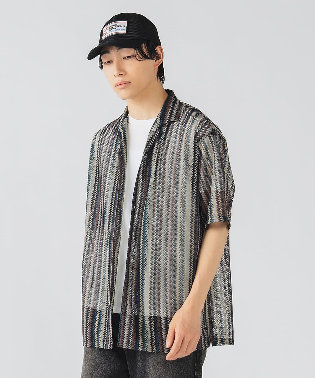 ストライプ レース ショートスリーブシャツ シャツ・ブラウス MEN BLUE M ストライプ レース ショートスリーブシャツ シャツ・ブラウス MEN BLUE M