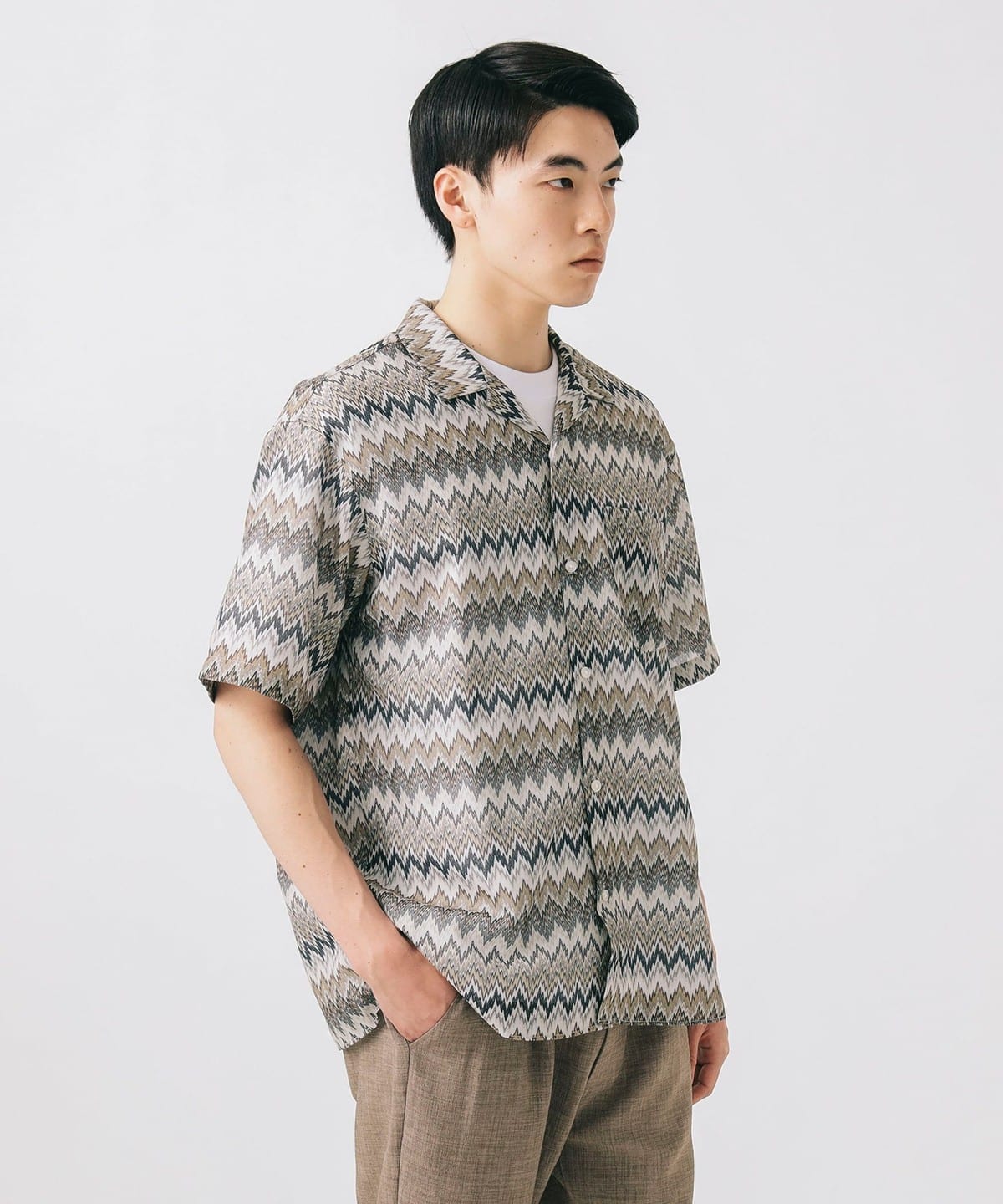 プリント カラミ オープンカラーシャツ シャツ・ブラウス MEN MOCHA L プリント カラミ オープンカラーシャツ シャツ・ブラウス MEN MOCHA L