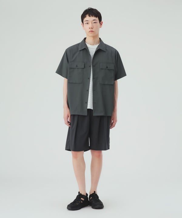 ストレッチ ツイル ミリタリーシャツ（UVカット・接触冷感・撥水） [H:183cm C:91 W:70 H:92 Size:L]
