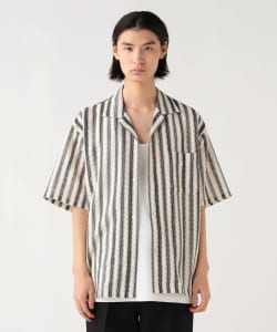 ストライプ メッシュレース オープンカラーシャツ