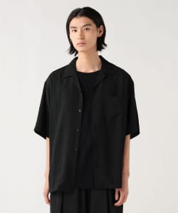 タック ストライプ 楊柳 オープンカラー シャツ