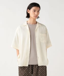 タック ストライプ 楊柳 オープンカラー シャツ