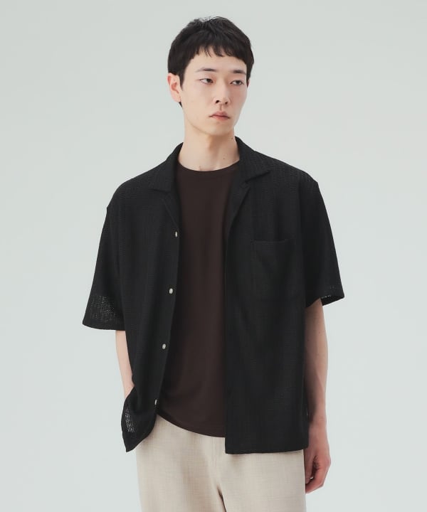 DECEMBERAY メッシュシャツ 黒 BEAMS HEART（ビームス ハート）メッシュレース オープンカラーシャツ