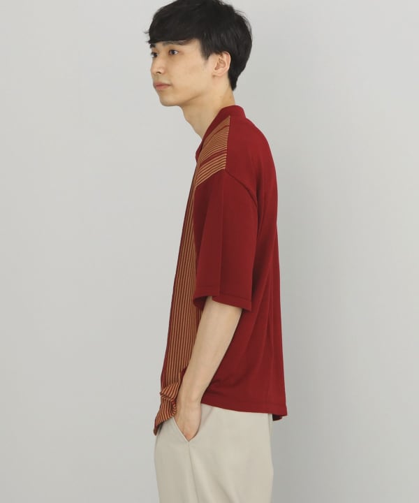 【BURGUNDY】BEAMS HEART / ジップ ストライプ ポロシャツ