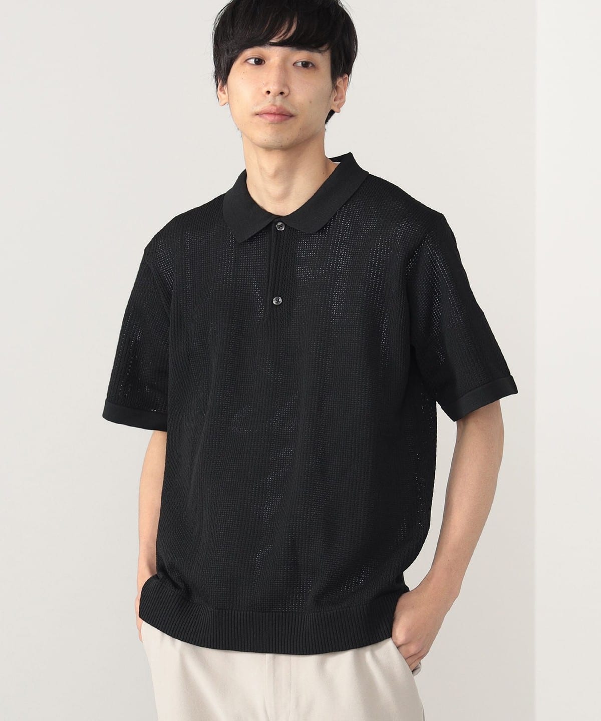 未使用品】 PHIGVEL / KNIT POLO SS SHIRT ポロシャツ 黒 - トップス