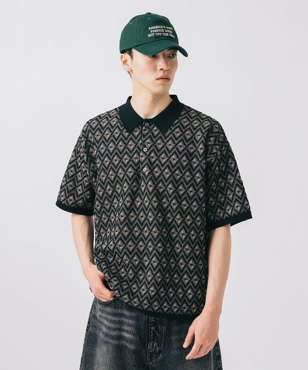 レトロ ジャカード ポロシャツ シャツ・ブラウス MEN BLACK M レトロ ジャカード ポロシャツ シャツ・ブラウス MEN BLACK M
