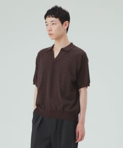 ブークレ ボーダー スキッパー ニットポロシャツ