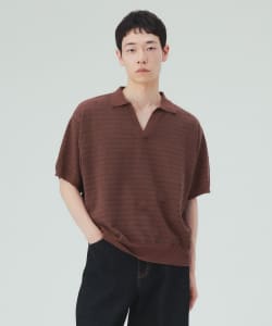 ブークレ ボーダー スキッパー ニットポロシャツ