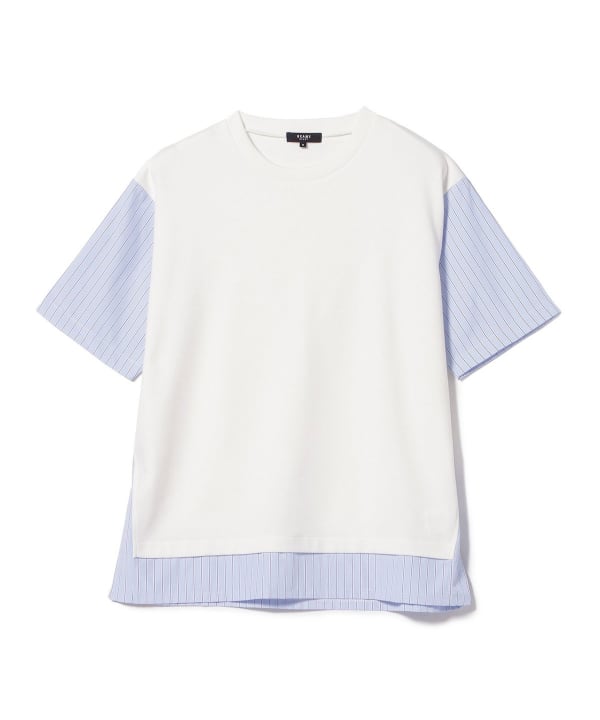 【WHITE】BEAMS HEART / ストライプ切替 ビッグTシャツ