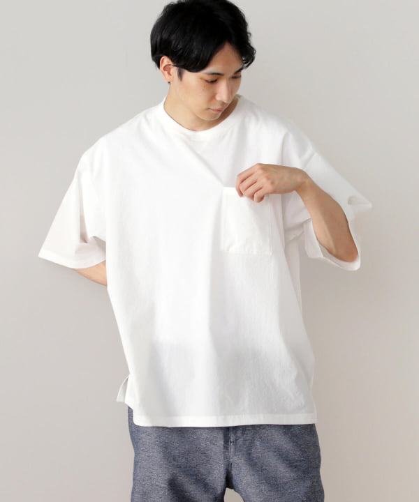 【WHITE】BEAMS HEART / シアサッカー ポケット Tシャツ
