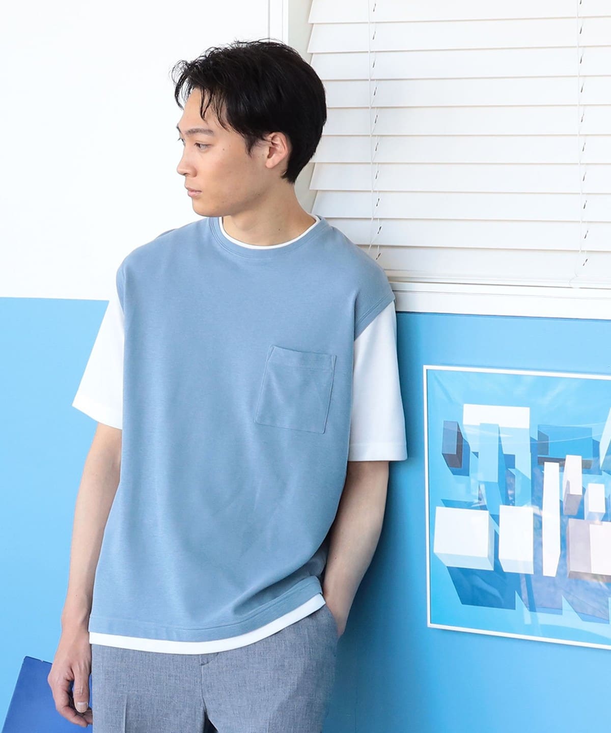 クールタッチ フェイクレイヤー ベスト Tシャツ Tシャツ・カットソー MEN SMOKE BLUE L クールタッチ フェイクレイヤー ベスト Tシャツ Tシャツ・カットソー MEN SMOKE BLUE L