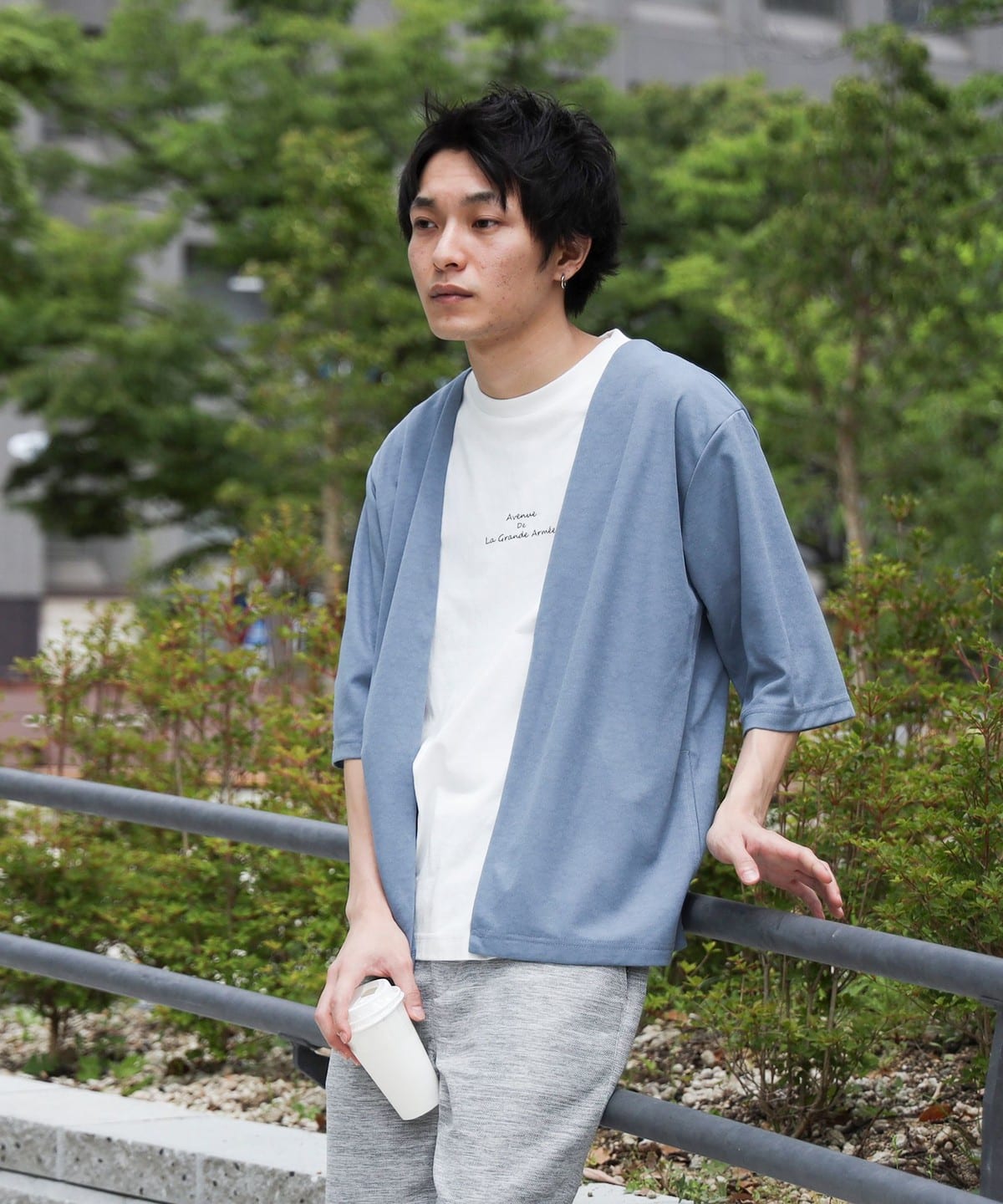 梨地 ショートスリーブ カーディガン(Tシャツセット) Tシャツ・カットソー MEN SMOKE BLUE M 梨地 ショートスリーブ カーディガン(Tシャツセット) Tシャツ・カットソー MEN SMOKE BLUE M