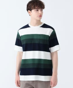 クレープ ボーダー クルーネック Tシャツ