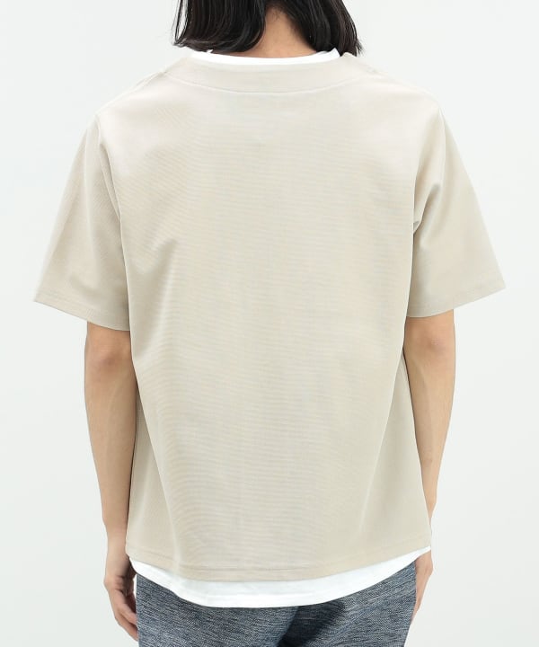 レイヤードプリントTシャツ　ベージュ　XS BEAMS HEART（ビームス ハート）スリットネック フェイクレイヤー T
