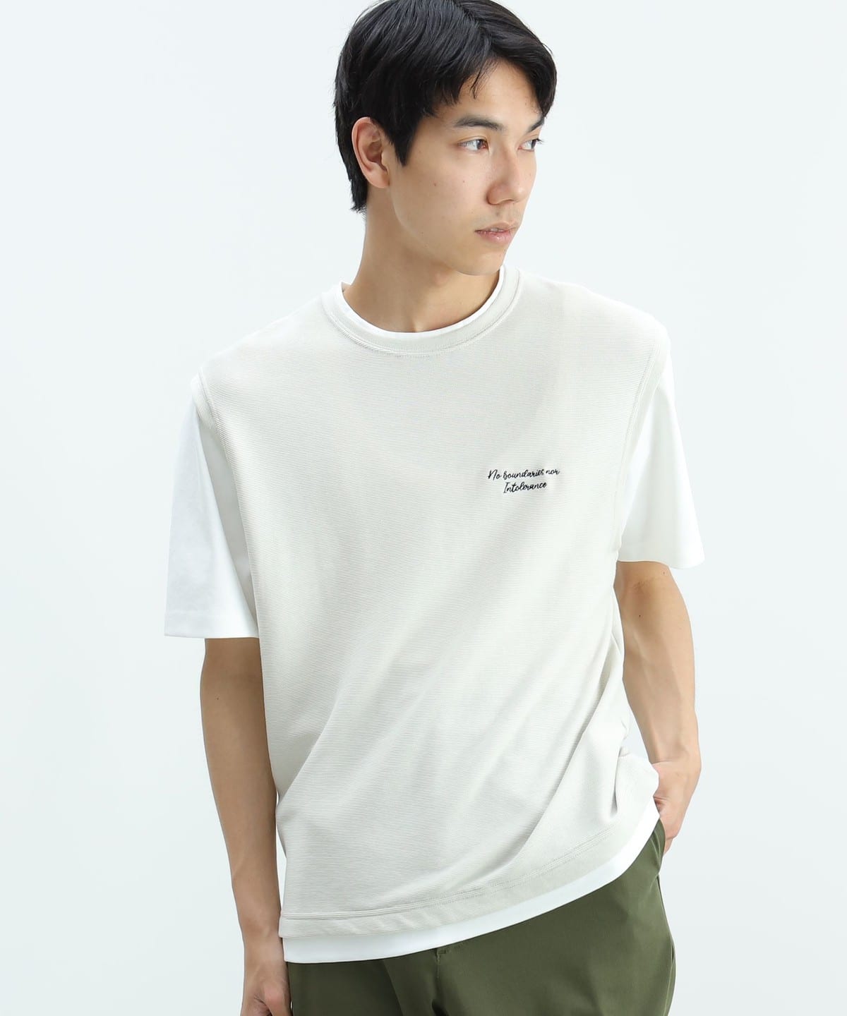 BEAMS HEART（ビームス ハート）刺繍 ベストフェイクレイヤー Tシャツ
