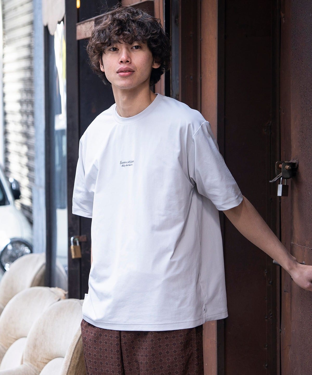 ワンポイント刺繍 ベーシック Tシャツ(吸水速乾) Tシャツ・カットソー MEN GREY M ワンポイント刺繍 ベーシック Tシャツ(吸水速乾) Tシャツ・カットソー MEN GREY M